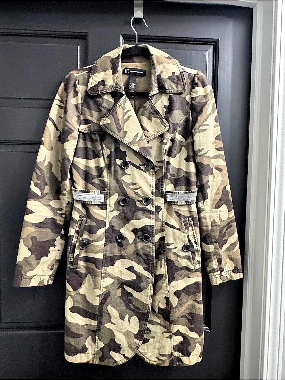 INC International Concepts Camo Trench Coat in Brown & Green XS Like New